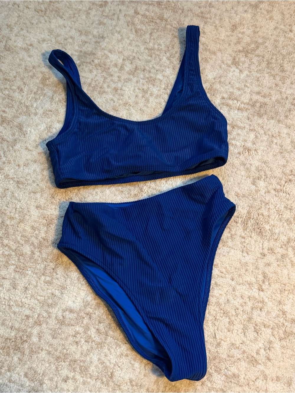 Frankie's Bikini Ribbed Navy Two-Piece Bikini Set (XS)